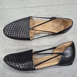 Rockport Reagan Perforated Flats shoes women's 9 black leather elastic straps